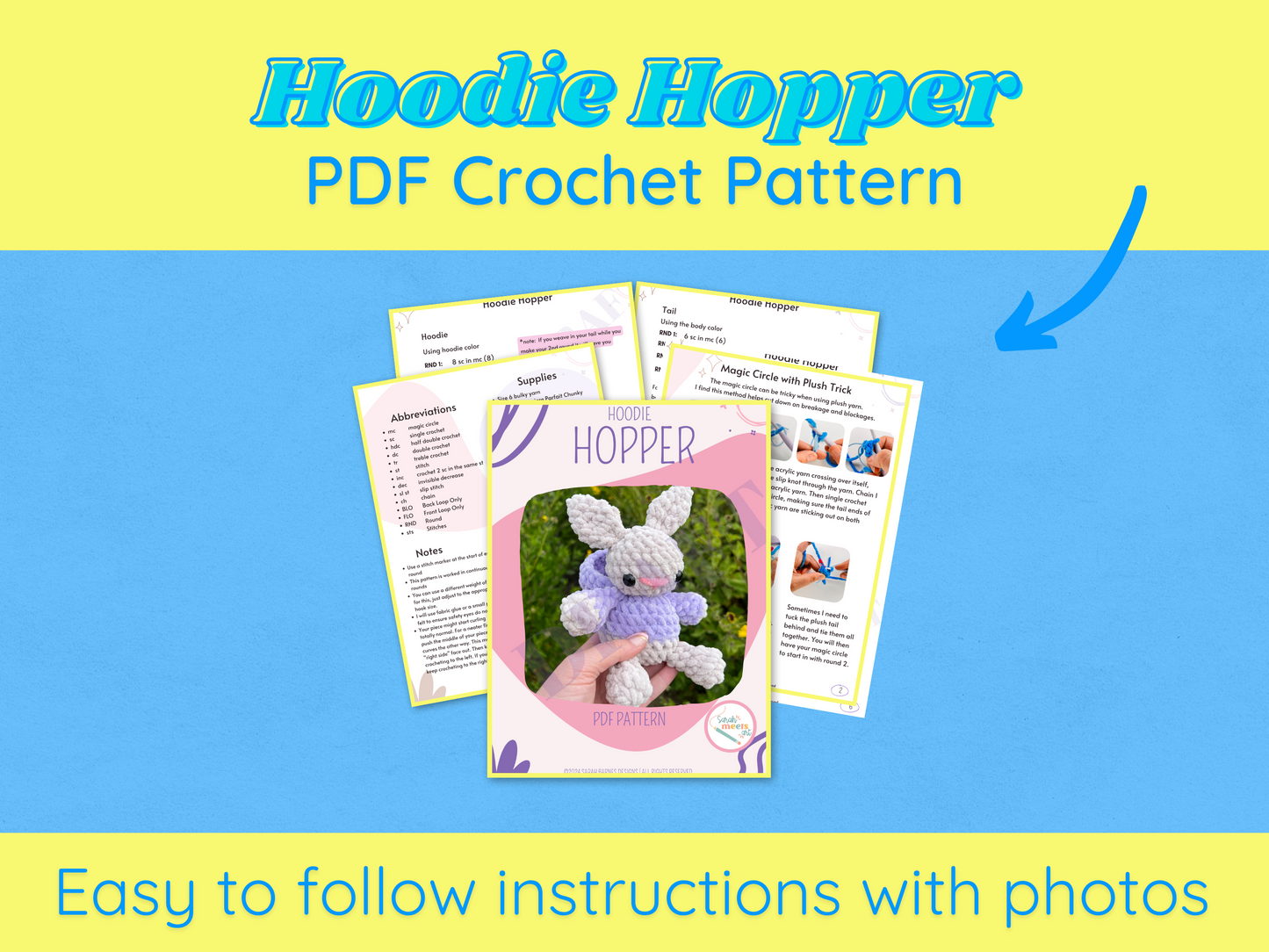 cute crochet bunny with a hood. Digital Download PD pattern