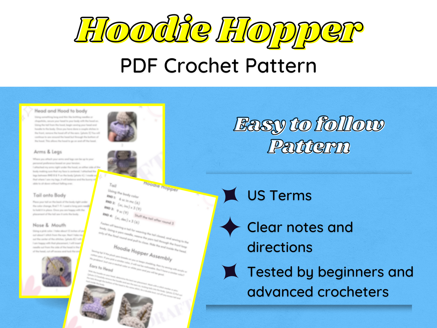 cute crochet bunny with a hood. Digital Download PD pattern